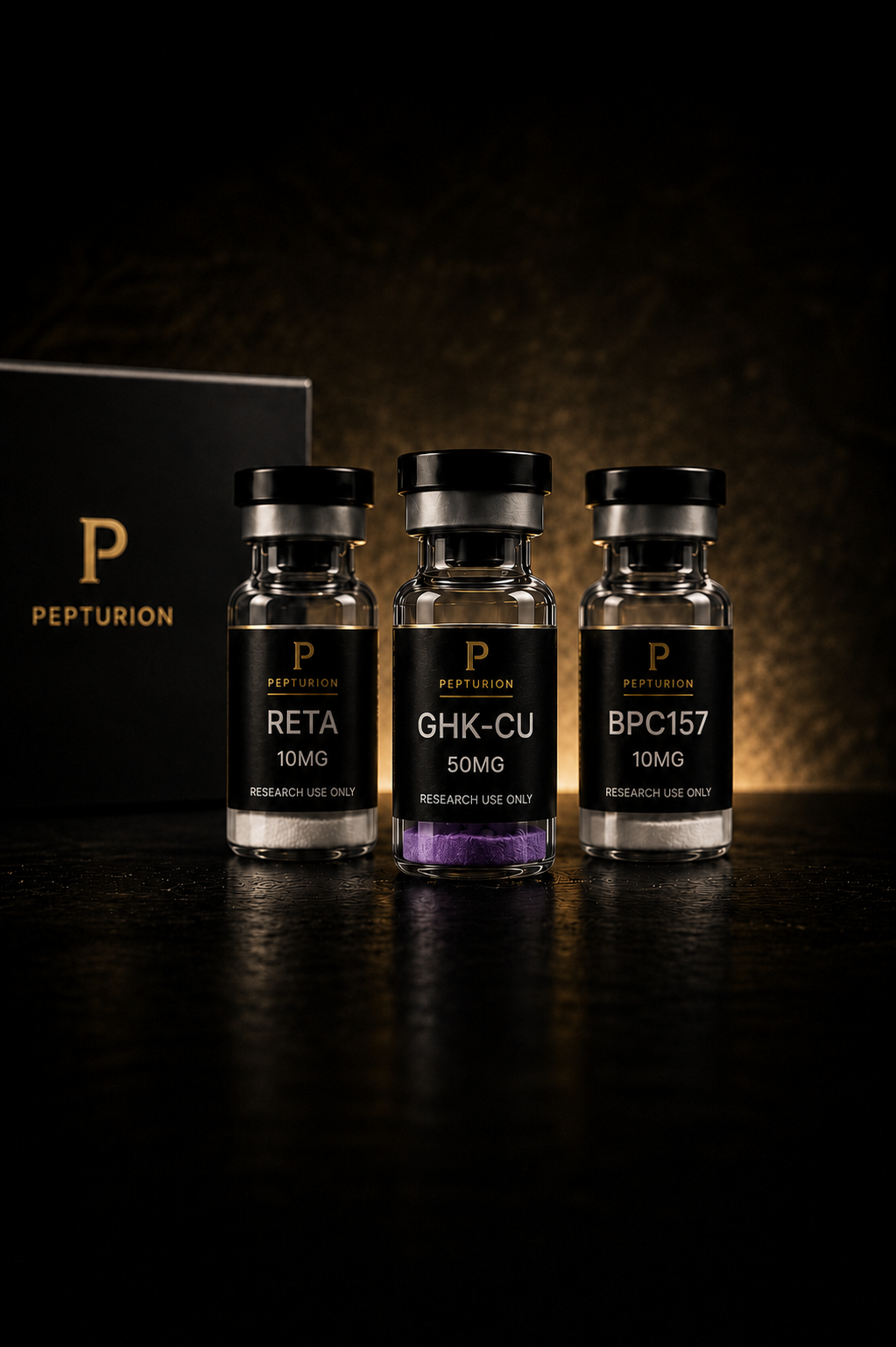 Pepturion RETA, GHK-CU en BPC-157 research peptiden